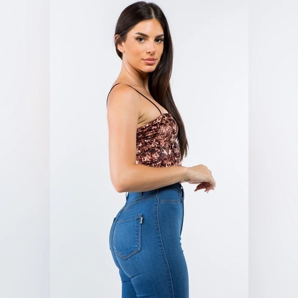 Bear Dance Baroque Printed Burgundy Red Velvet Crop Top